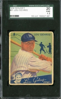 1934 Goudey #61 Lou Gehrig SGC FR 1.5
